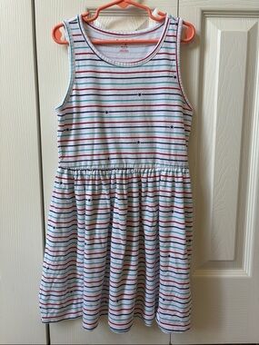 Cat & Jack Girls' Striped Tank Dress with Star Detail - White, Red & Blue (7-8)